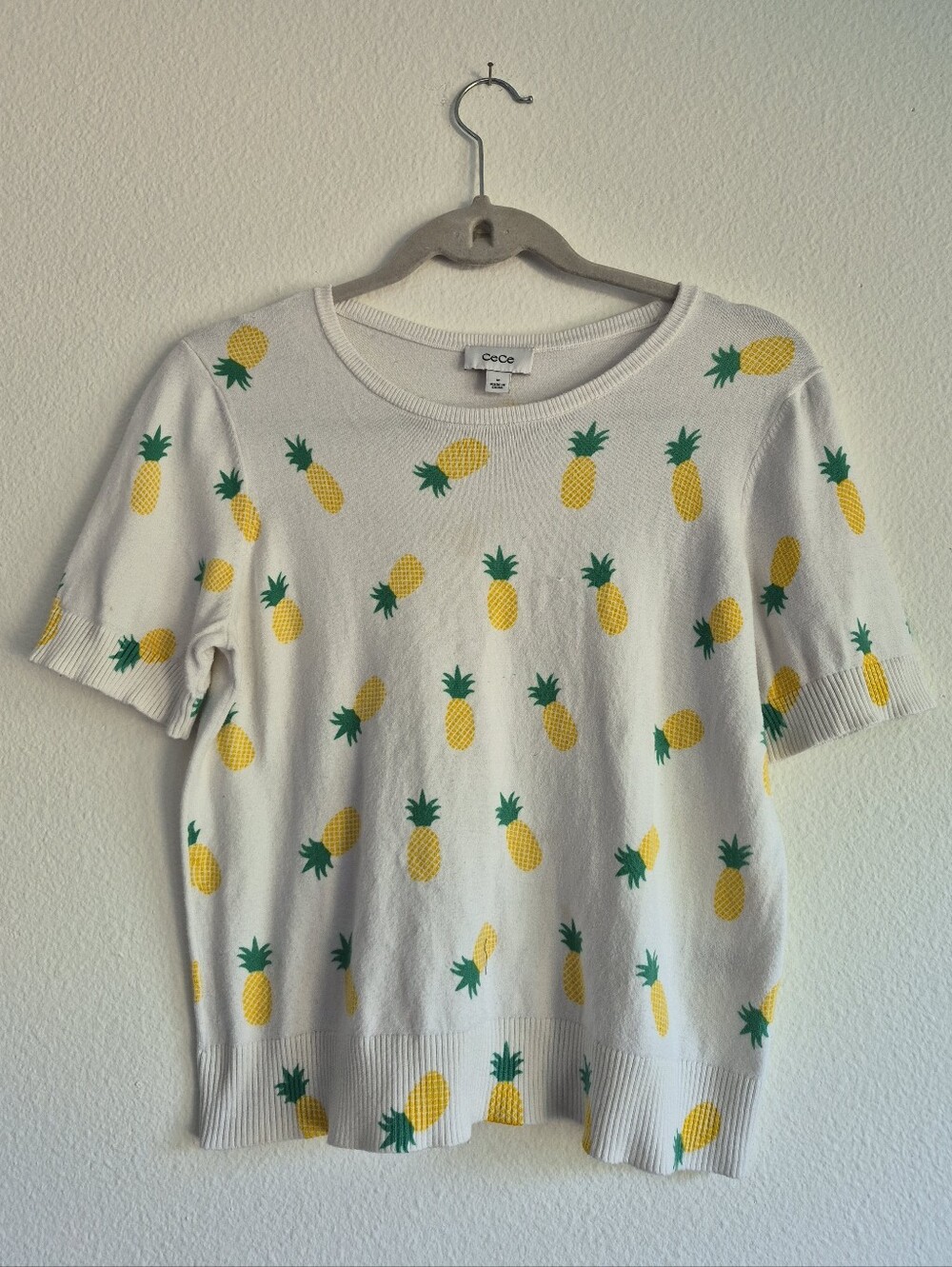 Cece Pineapple Short Sleeve Sweater